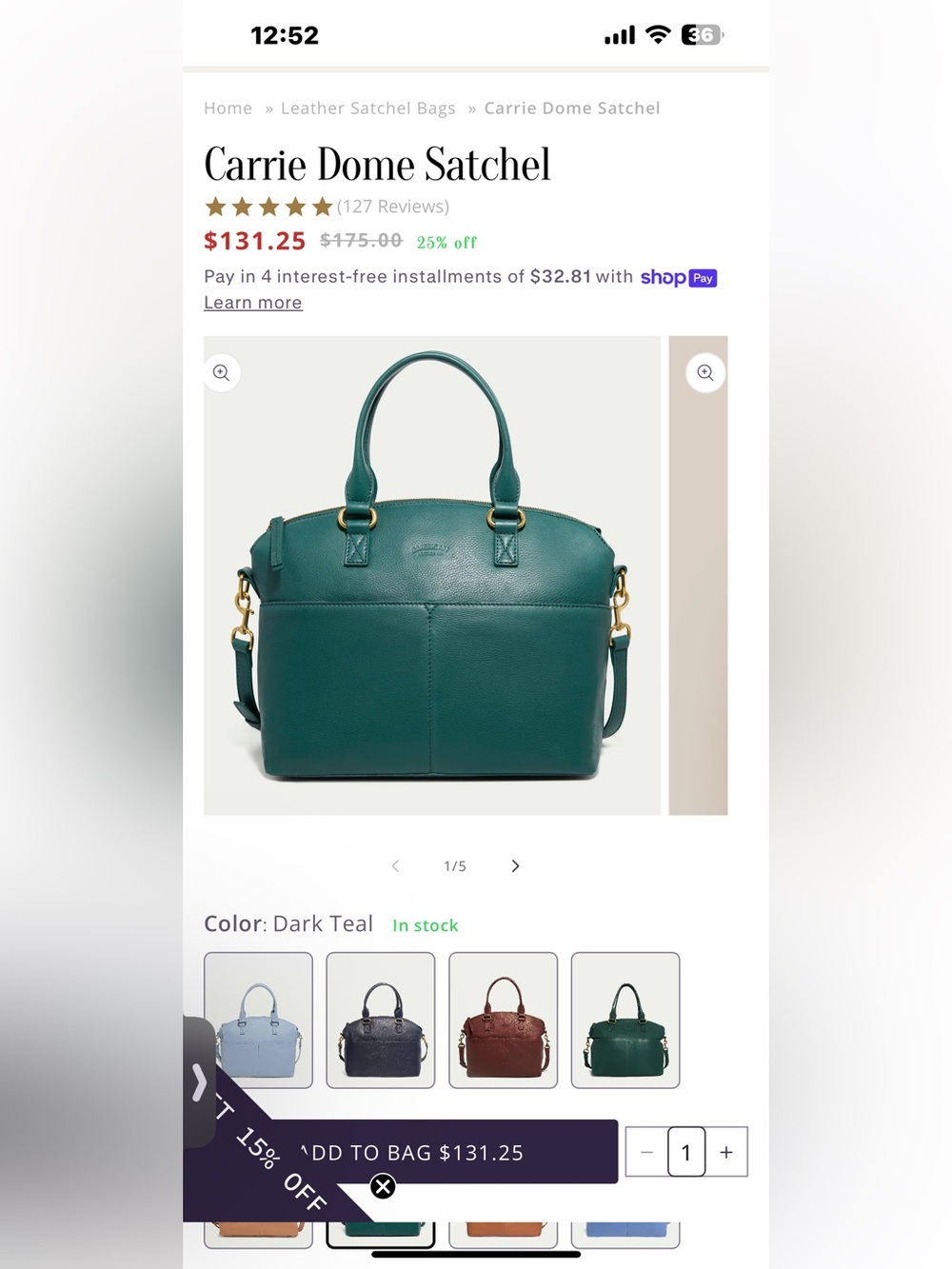 New American Leather Co. Carrie Dome Satchel/crossbody dark teal - Picture 15 of 16